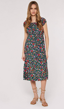 Load image into Gallery viewer, Apricot Ditsy Midi Milkmaid Dress Navy

