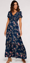 Load image into Gallery viewer, Apricot Watercolor Floral Smock Maxi Dress Navy
