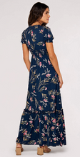 Load image into Gallery viewer, Apricot Watercolor Floral Smock Maxi Dress Navy
