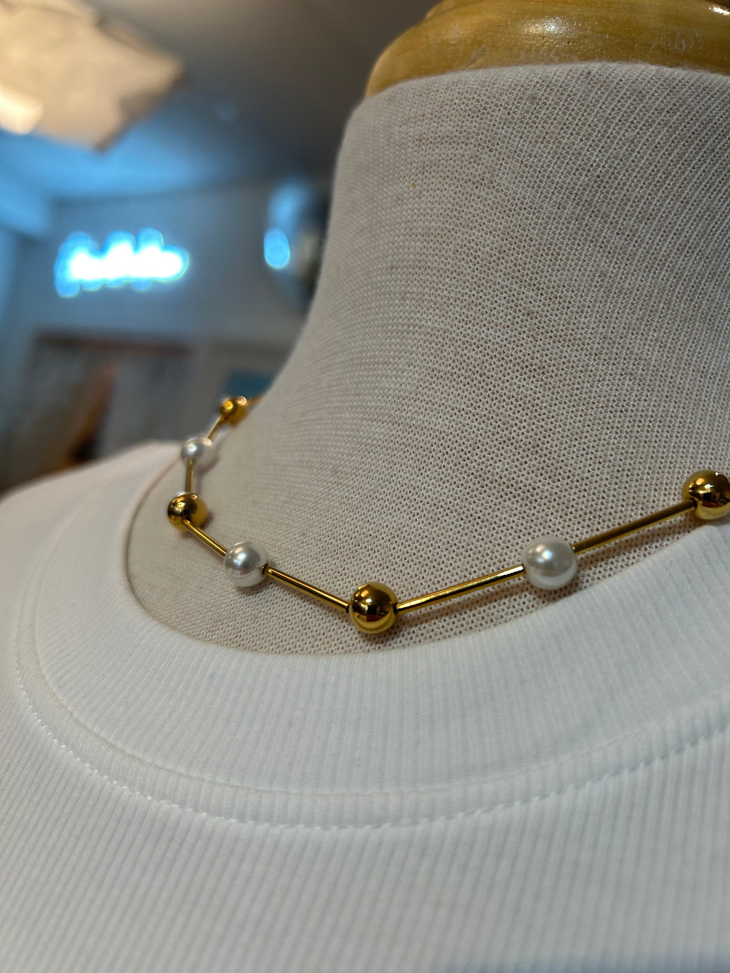 Jenny Bird Nova Necklace Pearl and Gold Ball