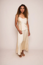 Load image into Gallery viewer, Suzy D Wisteria Satin Maxi Skirt Pale Gold
